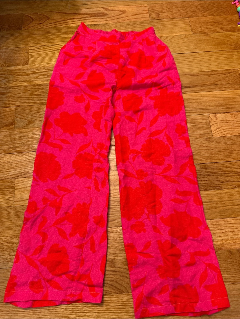 Kate Spade for Target Pink & Red-Orange  Floral Wide Leg Pants size XS summer